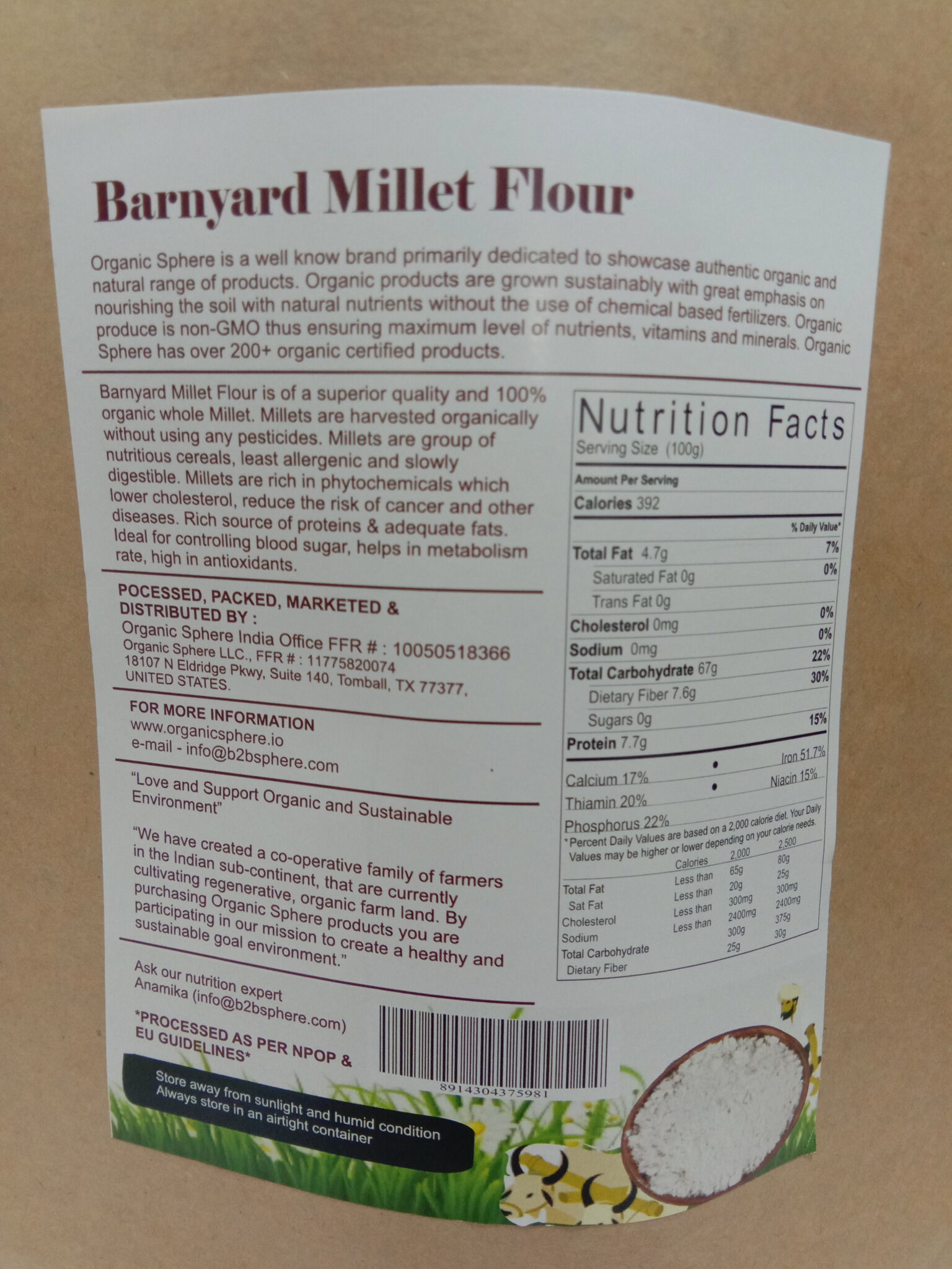 Barnyard Millet Flour Buy Online Organic Sphere